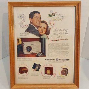 Vtg 1940's Framed General Electric Radio Advertisement  15" x 12"